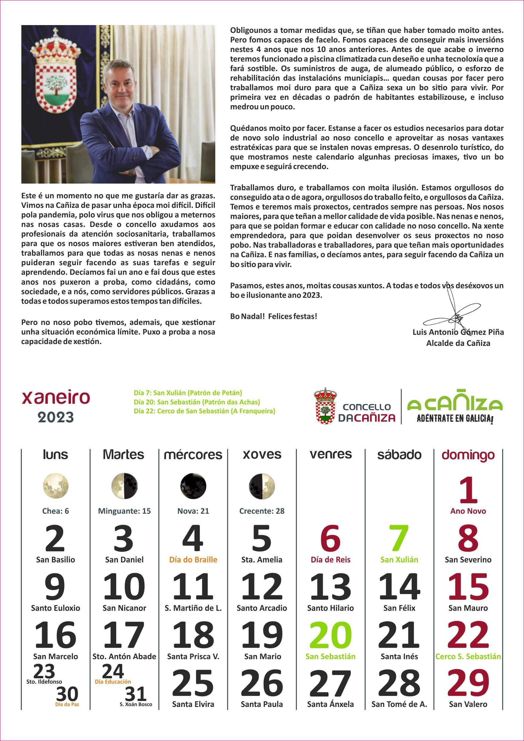 Mes de xaneiro de 2023 e saúda do Alcalde Luis PIña