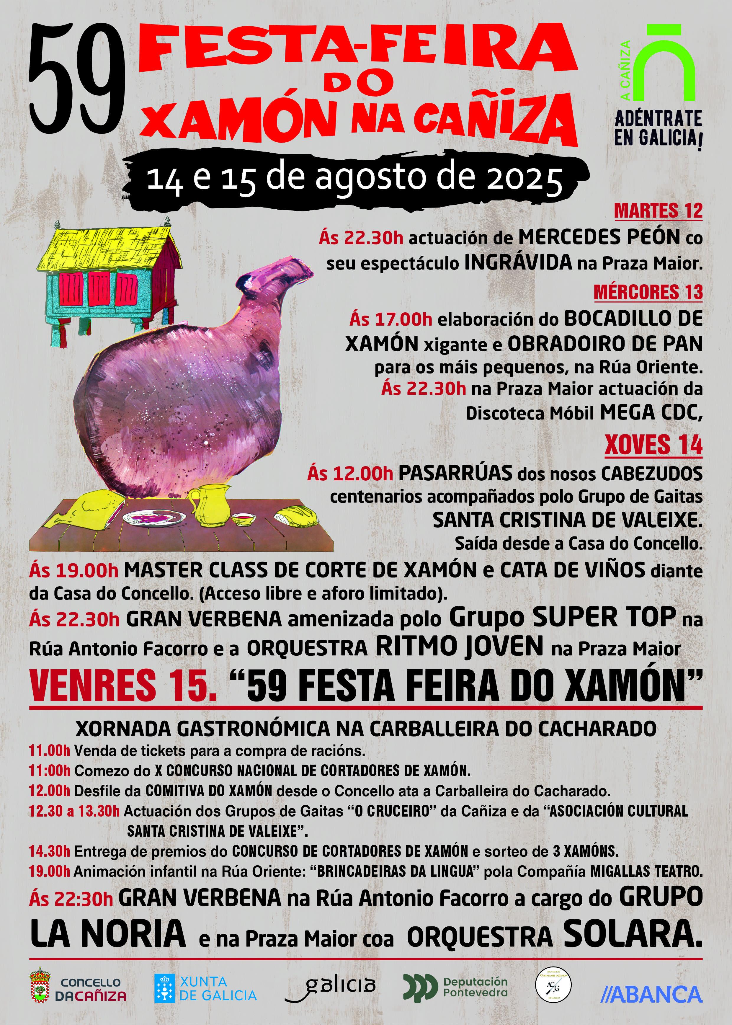 Cartel da 59 Feira do Xamón da Cañiza. 15 de agosto de 2025