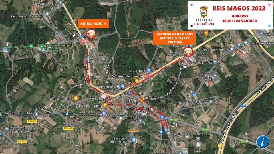 Percorrido da Cabalgata de Reis 2023 polas rúas do casco urbano da Cañiza