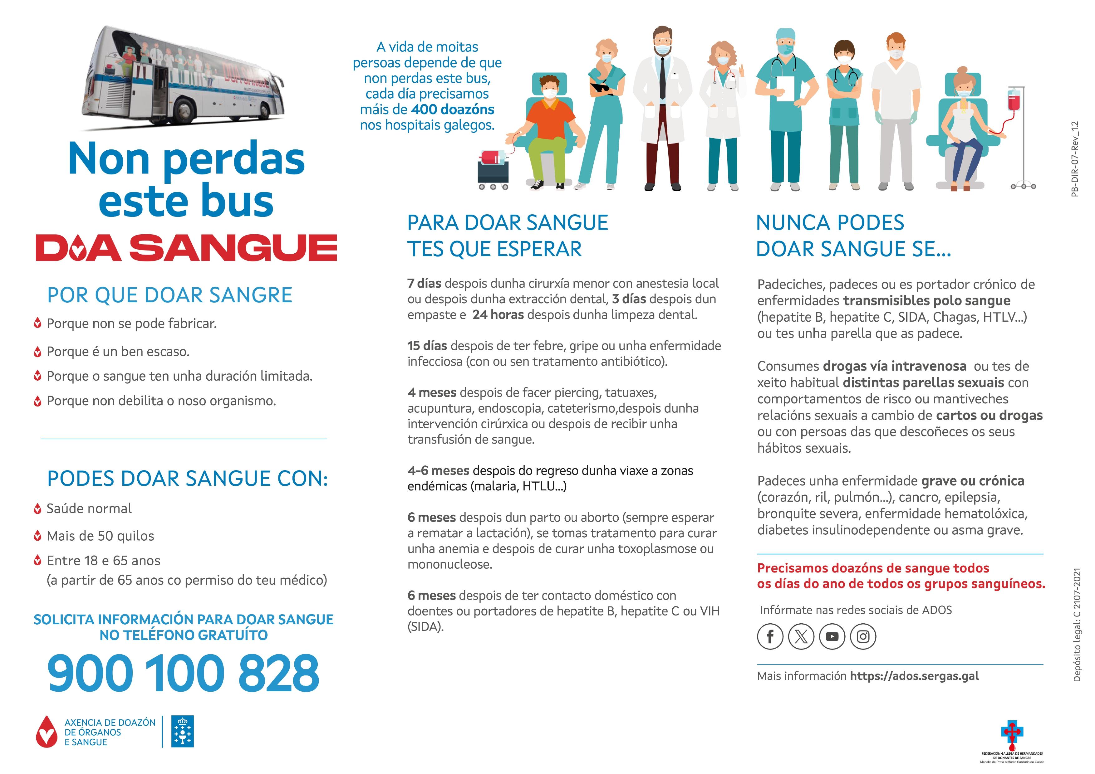 DOAZON DE SANGUE.  Martes 13 de MAIO.  A Unidade Móbil de ADOS estará de volta na Cañiza de 10h a 14h e de 16h a 21h