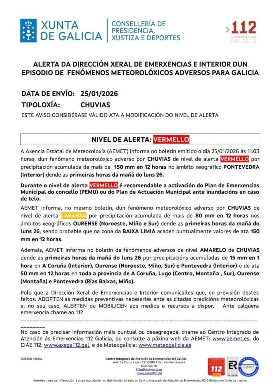 Incídese na importancia de seguir as medidas de protección e de extremar as precaucións, e aconséllase consultar a páxina web do CIAE 112 (www.axega112.gal)
