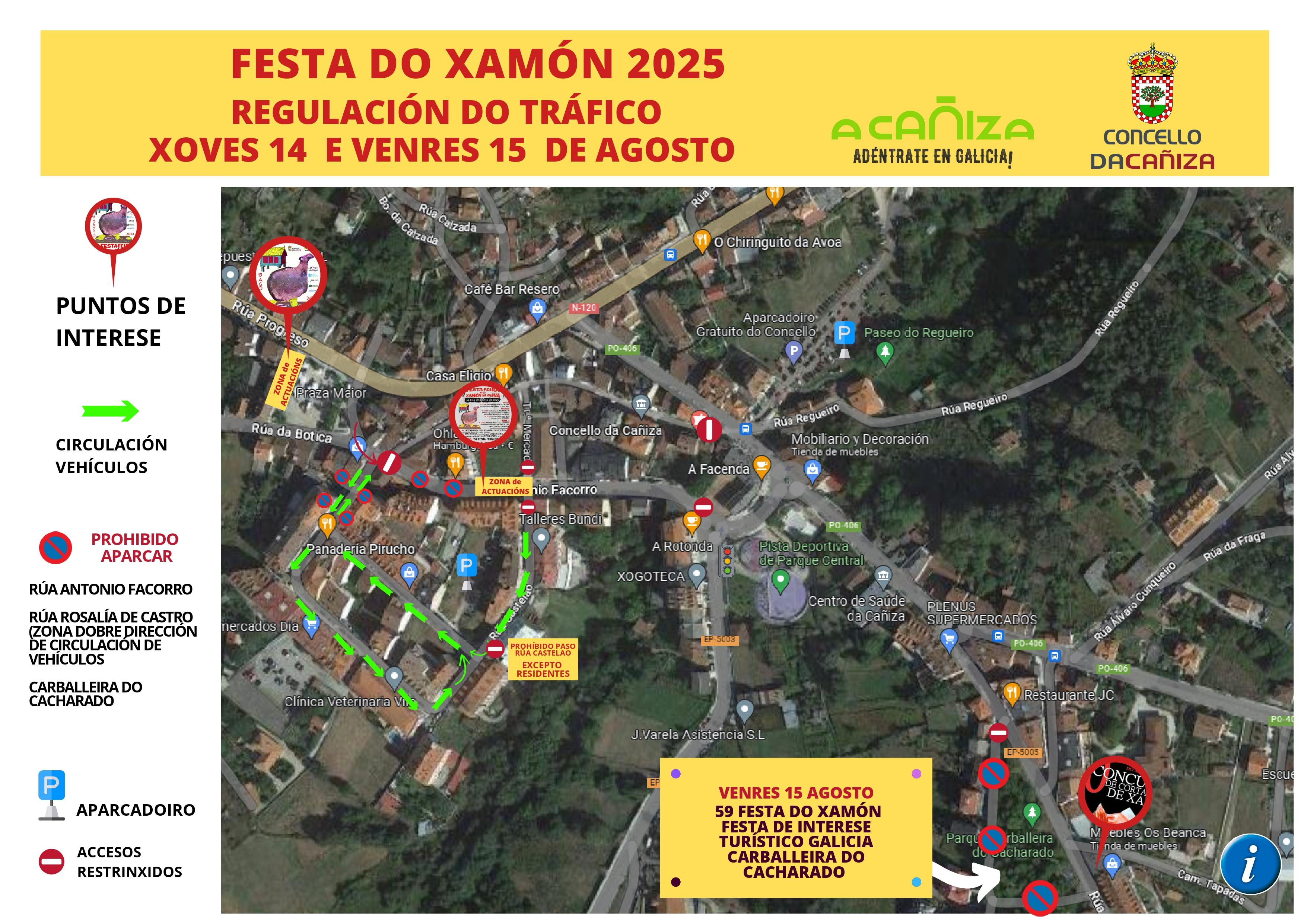 Festas do Xamón 2025. Regulación e circulación do tráfico - 14 e 15 de agosto