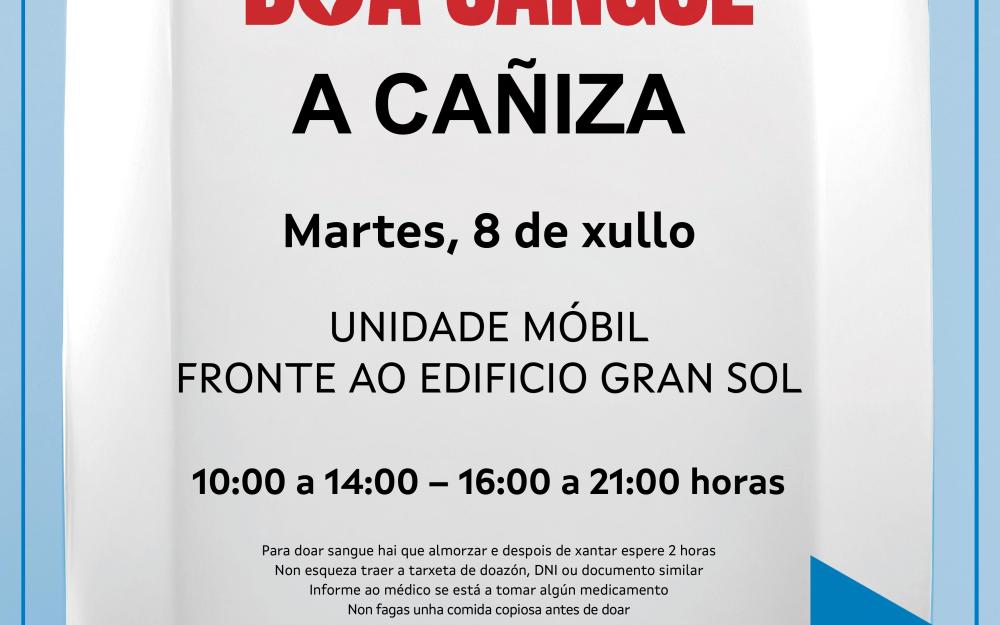 DOAZON DE SANGUE.  Martes 8 de xullo de 2025. A Unidade Móbil de ADOS estará de volta na Cañiza de 10h a 14h e de 16h a 21h 