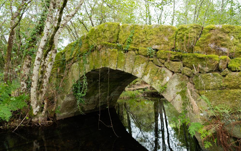 Puente medieval sobre el rio Ribadil en Noceifas parroquia de O Couto