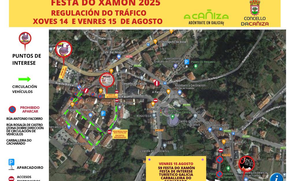 Festas do Xamón 2025. Regulación e circulación do tráfico - 14 e 15 de agosto