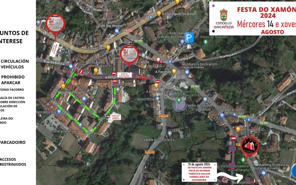Regulación do tráfico nos días de festa do xamón. 14 e 15 de agosto de 2024