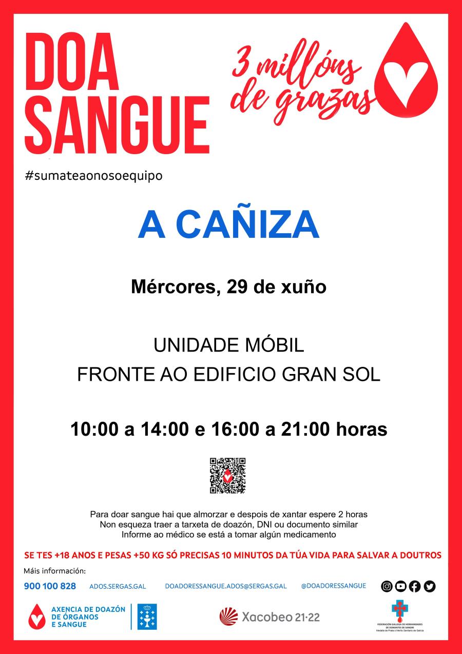 Axencia ADOS de doazón de sangue e órganos estara na Cañiza o vindeiro 29 de xuño